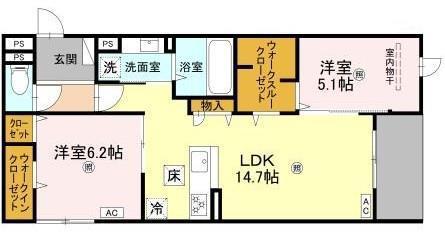 シーグレース浜甲子園(2LDK/3階)の間取り写真