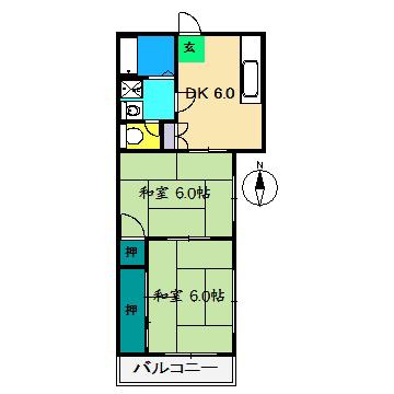 青陽荘(2DK/2階)の間取り写真