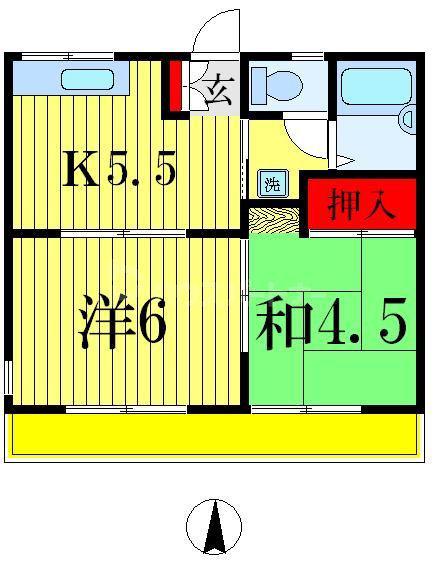 エスペラント中津A(2K/1階)の間取り写真