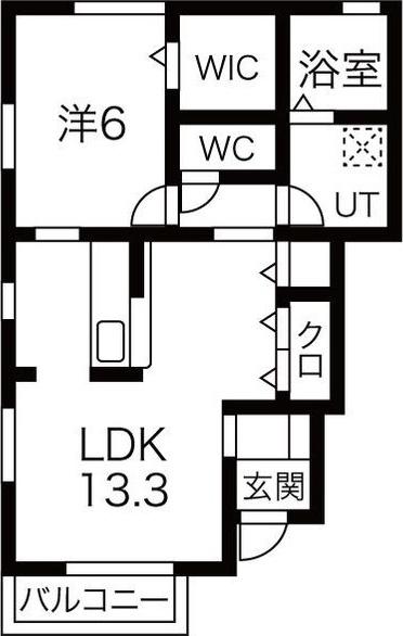 アクアコート B(1LDK/1階)の間取り写真