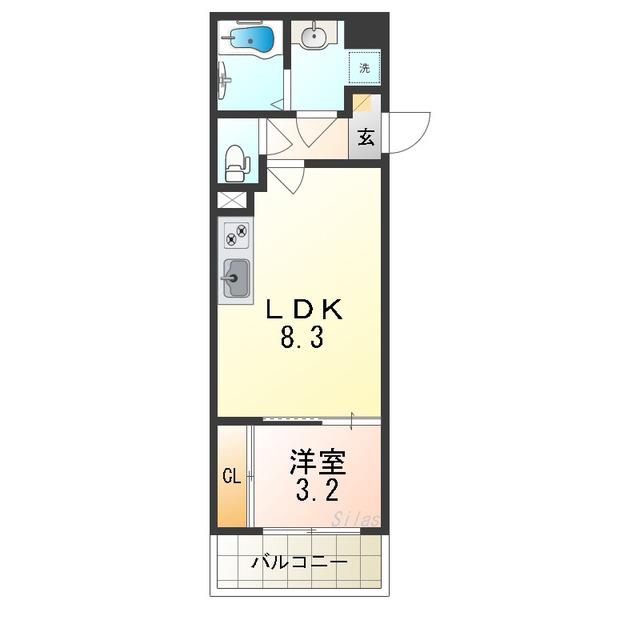 ラージヒル長瀬イースト(1LDK/3階)の間取り写真