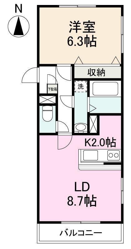 グランヴェール(1LDK/2階)の間取り写真