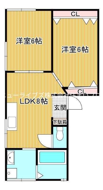萱島第2ビル(2LDK/3階)の間取り写真