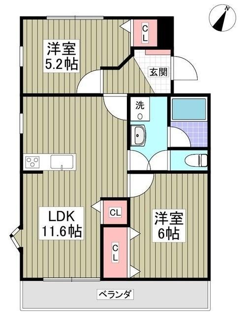 ジュネシオンサカエ(2LDK/3階)の間取り写真