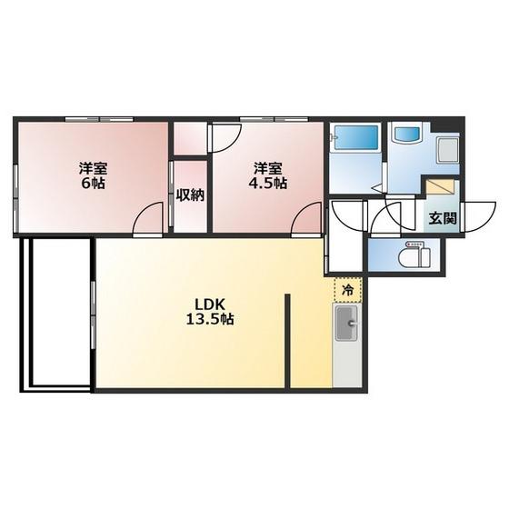ベルトピア富山I(2LDK/5階)の間取り写真