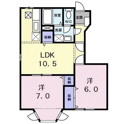 ファインモルティA(2LDK/1階)の間取り写真