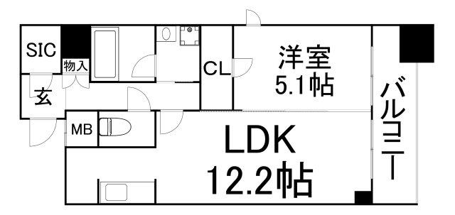 カスタリア堺筋本町(1LDK/14階)の間取り写真