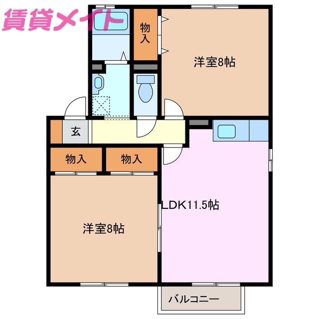 グランタイル高岡A棟(2LDK/1階)の間取り写真
