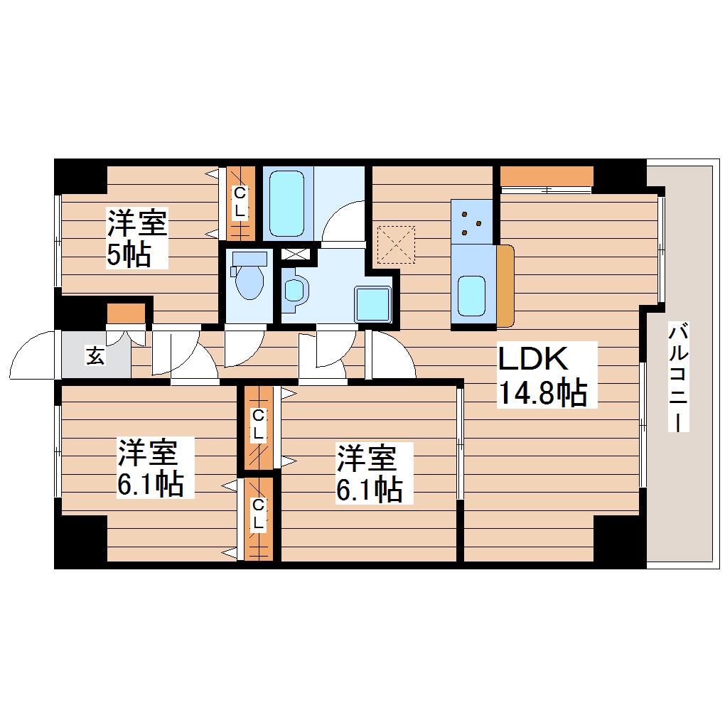 HOKUREA SENDAI(3LDK/11階)の間取り写真