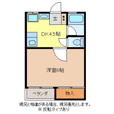 コーポワカツキ(1DK/2階)の間取り写真