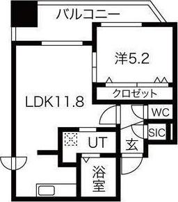 ラ・ソレイユ南2条(1LDK/9階)の間取り写真