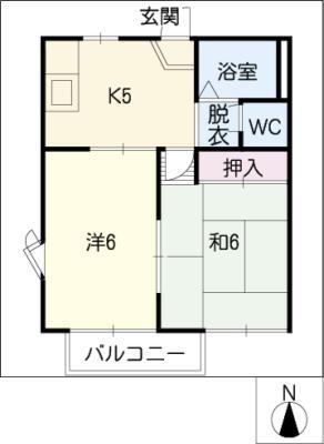 ミラハウスA棟(2K/2階)の間取り写真