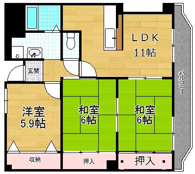 リバーサイド宮之阪(3LDK/5階)の間取り写真