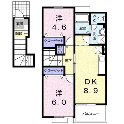 グレイスフルM III(2DK/2階)の間取り写真
