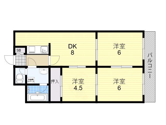 パシフィック花園町(3LDK/5階)の間取り写真