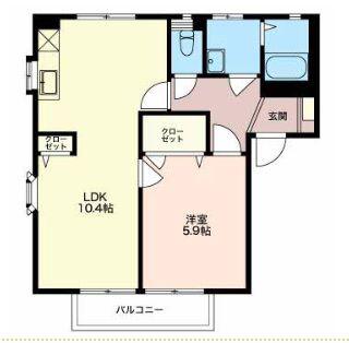 ディアスシリウスA棟(1LDK/2階)の間取り写真