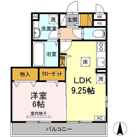 グリーンビレッジ(1LDK/1階)の間取り写真