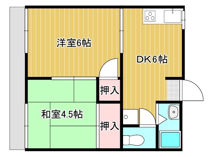 清水コーポD(2DK/2階)の間取り写真