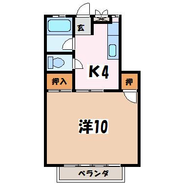 コーポユタカ B棟(1K/1階)の間取り写真