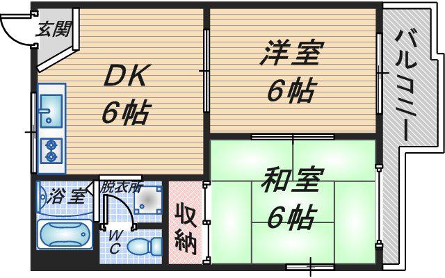 クローバーハイツ(2DK/2階)の間取り写真