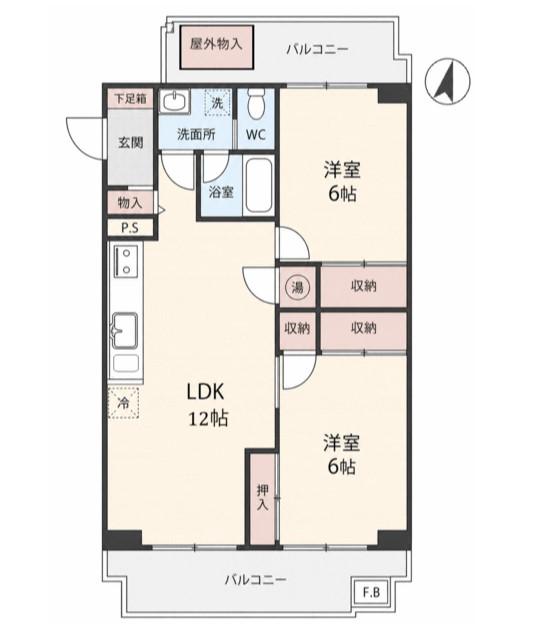 荘苑南伏見(2LDK/4階)の間取り写真