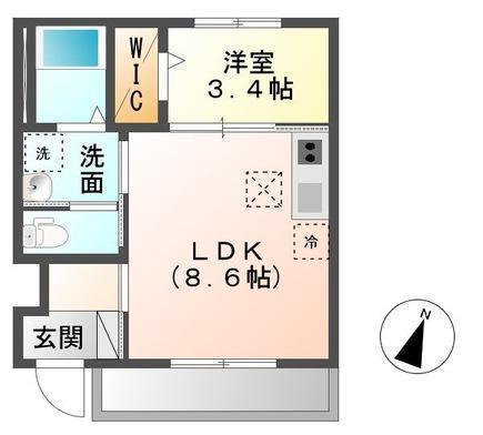 アヴァンティーニII(1LDK/1階)の間取り写真