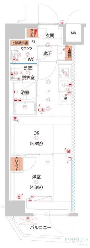 ハーモニーレジデンス東京サウス大塚(1DK/11階)の間取り写真