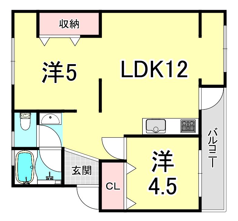 上高丸B棟(2LDK/5階)の間取り写真