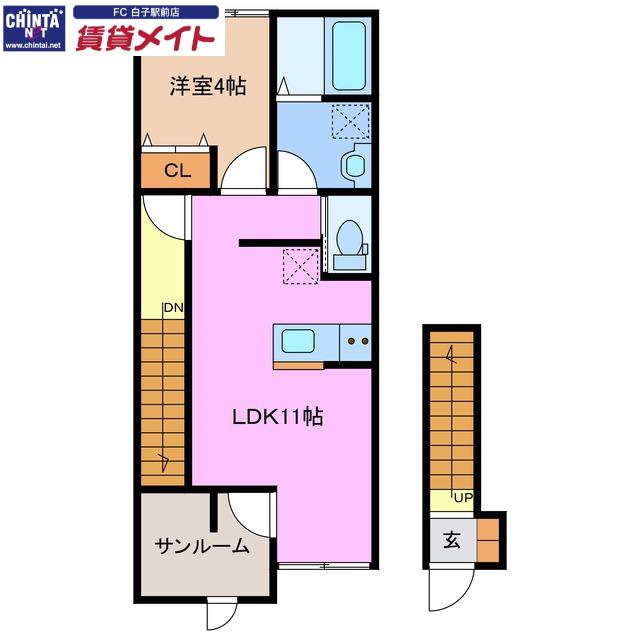 ベレッツァ鈴鹿 B棟(1LDK/2階)の間取り写真