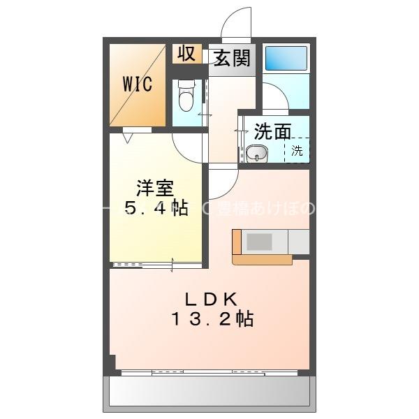 カルディアス大岩B(1LDK/2階)の間取り写真