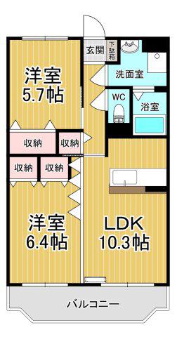 Y&Mラ・フォーレ栄町C棟(2LDK/1階)の間取り写真