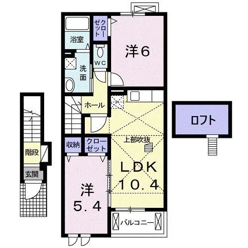 カーサフィオーレB(2LDK/2階)の間取り写真