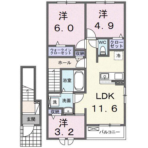 上辺見アパート(3LDK/2階)の間取り写真
