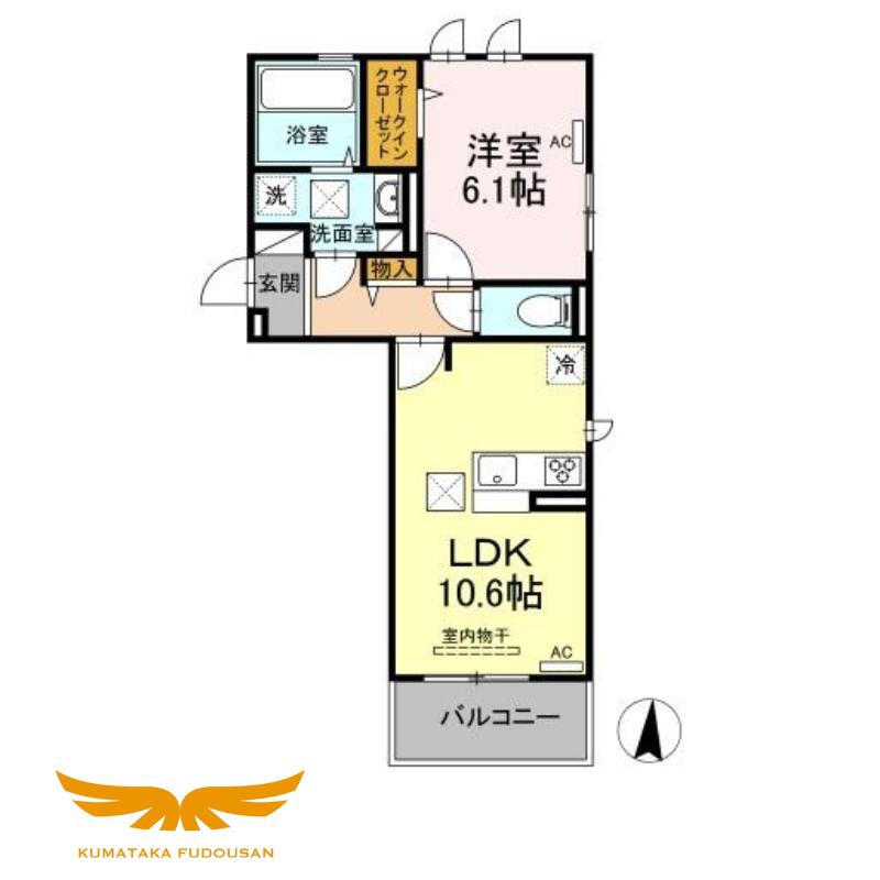 カーサベルデ 国府(1LDK/1階)の間取り写真