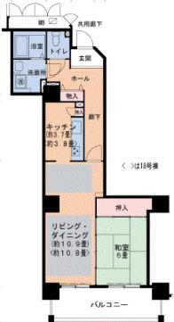 HAT神戸・脇の浜18号棟(1LDK/13階)の間取り写真