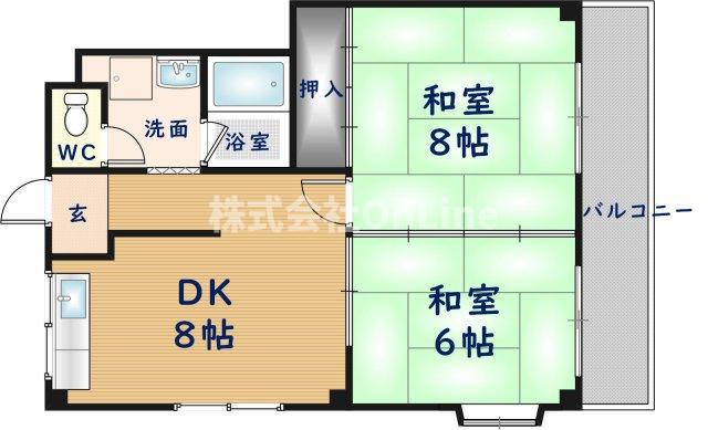 ビートル山本北(2DK/1階)の間取り写真