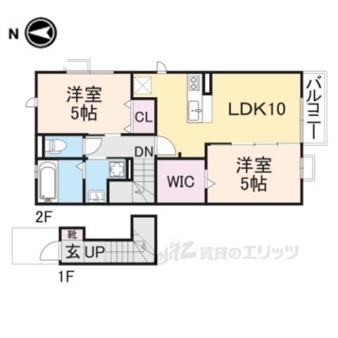 ドミール・エビス2(2LDK/2階)の間取り写真