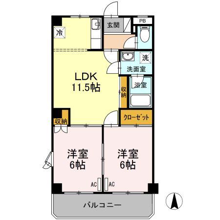 ロイヤルガーデン杉山(2LDK/3階)の間取り写真