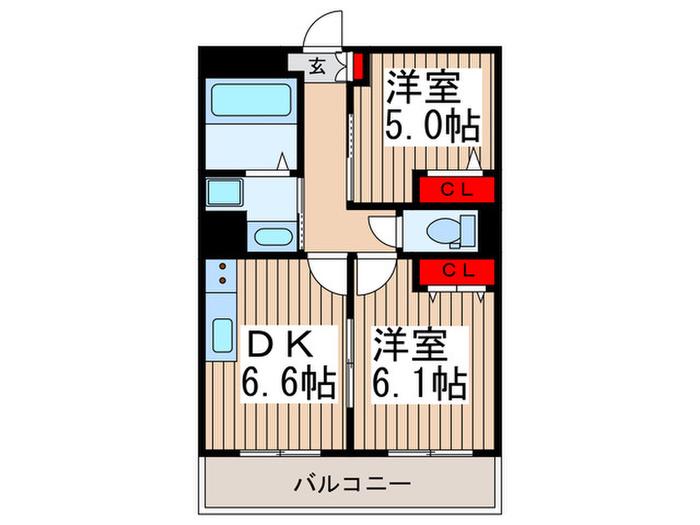 RAFFINO美園(2DK/2階)の間取り写真