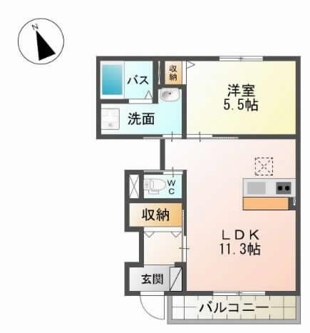 グレイス・ワン今泉(1LDK/1階)の間取り写真