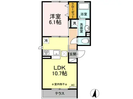フランシーズ中通(1LDK/2階)の間取り写真