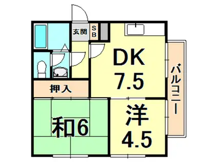 シャレード甲東園(2DK/2階)の間取り写真