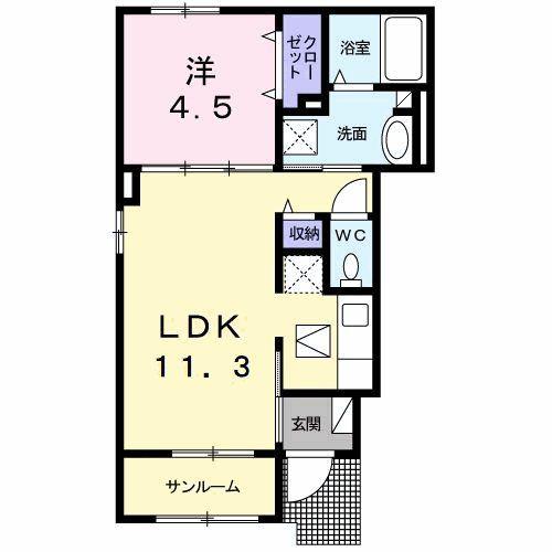 サンヴェール 蔵波 3(1LDK/1階)の間取り写真