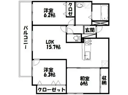 ライフ第5マンション大平台(3LDK/2階)の間取り写真