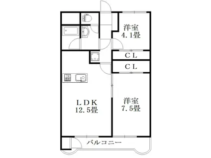 第3三宅ビル(2LDK/4階)の間取り写真