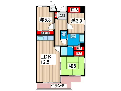 サニーヒル会瀬 2号館(3LDK/5階)の間取り写真