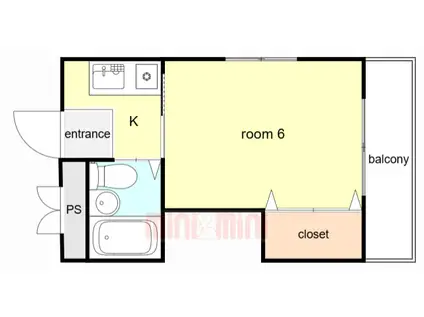 ヒルズ御願塚(ワンルーム/1階)の間取り写真