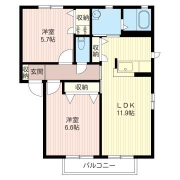 リバーシティーC(2LDK/2階)の間取り写真