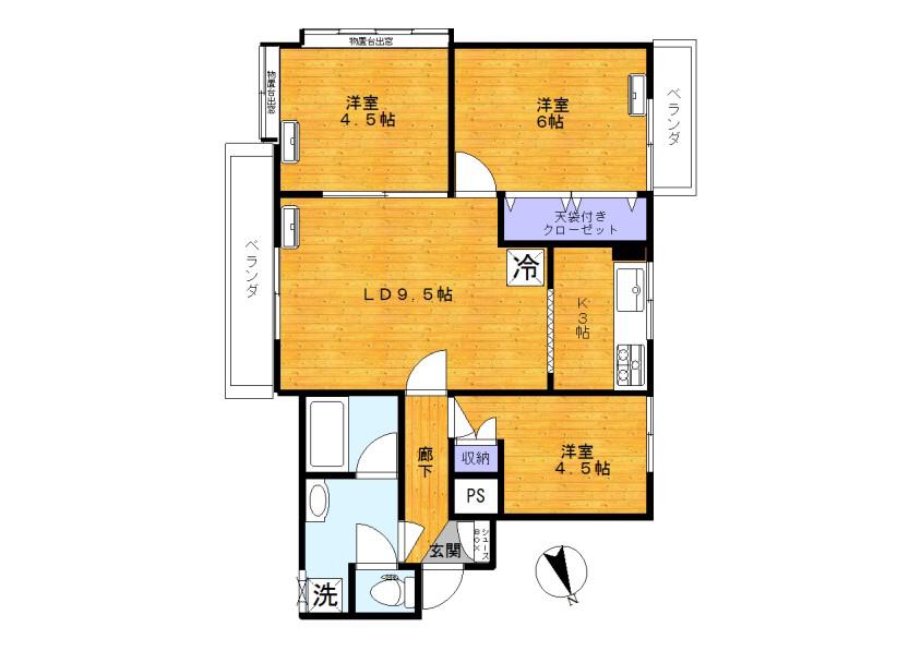 上中里ハイツ(3LDK/4階)の間取り写真