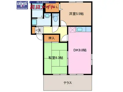 サンガーデンA棟(2DK/1階)の間取り写真